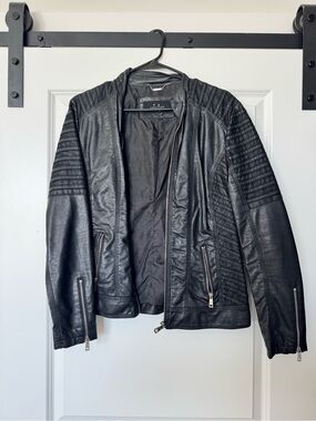 Tea Collection Black Quilted-Panel Leather Jacket